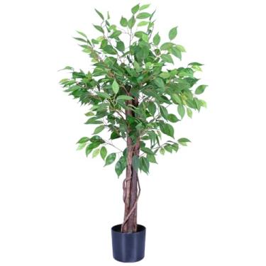 Imagem de Ficus artificial para decoração de casa, árvore decorativa de ficus falsa em vaso com folhas realistas e tronco natural, planta sintética para sala de estar interna