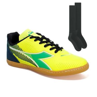 Imagem de Kit Chuteira Futsal Diadora Mondiale Brasil + Meião