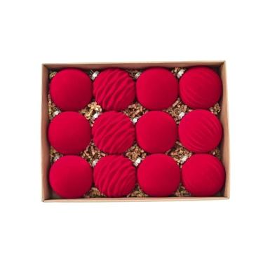 Imagem de Fancyes Conjunto de 12 bolas de veludo para enfeitar a árvore de Natal, com 6 cm de diâmetro, pingentes decorativos para shoppings, restaurantes e jardins, Vermelho