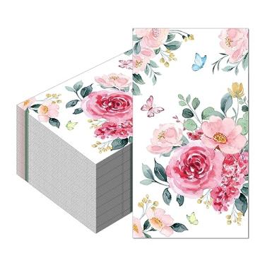 Imagem de HVEST 100 guardanapos de papel descartáveis florais aquarela flores silvestres guardanapos decorativos para convidados para casamentos, jantares, festas, banheiro, chás de bebê, aniversário e parte de