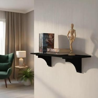 Imagem de Prateleira Decorativa Suporte para Livros com Cantoneira Mão Francesa Preto Laca