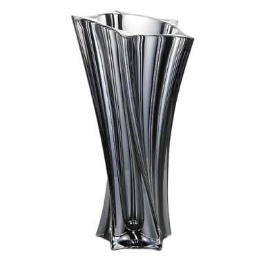 Imagem de Vaso de flor de vidro, vasos de cristal modernos engrossados de 1,6 kg para casa, decoração de centro de mesa de casamento, geometria irregular, presentes de Natal 24 cm (cinza claro)