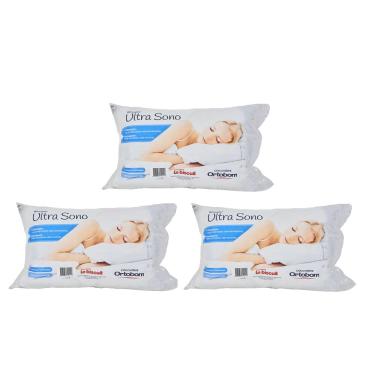 Imagem de Kit 3 Travesseiros Ortobom Ultra Sono Fibra Siliconada Branco