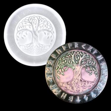 Imagem de XYQHOAC Tree of Life Molde de silicone de resina epóxi para pendurar na parede, molde de resina para porta-copos de runas, molde de fundição, faça você mesmo, arte de parede, decoração de casa