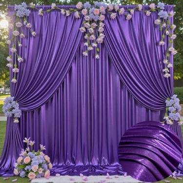 Imagem de Cortina de fundo de lantejoulas roxas de 6 x 3 m sem vincos para festas, cortinas grossas com glitter, 4 painéis, 1,5 x 3 m, pano de fundo de foto brilhante para casamento, aniversário, fotografia de