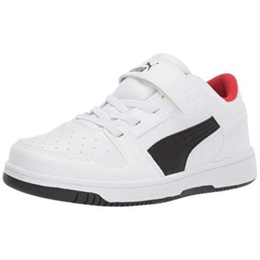 Imagem de Tênis infantil Puma Rebound, Layup Lo Velcro, Puma White-puma Black-high Risk Red, 1.5 Little Kid