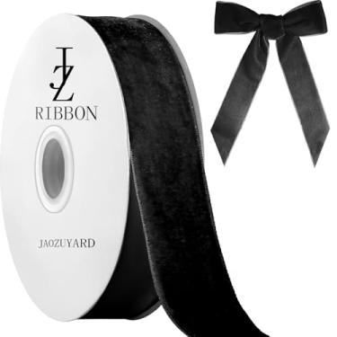 Imagem de JaoZuyard Fita de veludo preta de 2,5 cm x 10 metros fita de veludo preta para embrulho de presente de Natal, Dia dos Namorados, Halloween, artesanato, grinaldas, suprimentos contínuos, para decoração