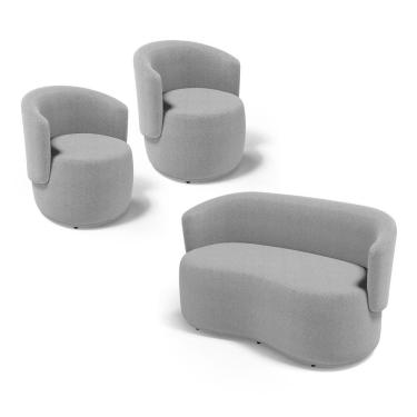 Imagem de Kit 2 Poltronas E 1 Namoradeira Aisha Orgânica Bouclê Cinza Claro - Abmaza