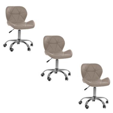 Imagem de Kit 3 Cadeiras Office Eiffel Slim Com Base Giratória E Ajustável Bege