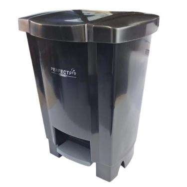 Imagem de Lixeira 17l com tampa e pedal preta coletor de residuos - PERFECT