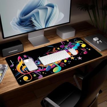 Imagem de Tapete de mesa de couro para música, mouse pad de arte colorida grande teclado de computador para jogos mousepad à prova d'água protetor e capa de mesa, tapete de mouse decorativo de couro PU para