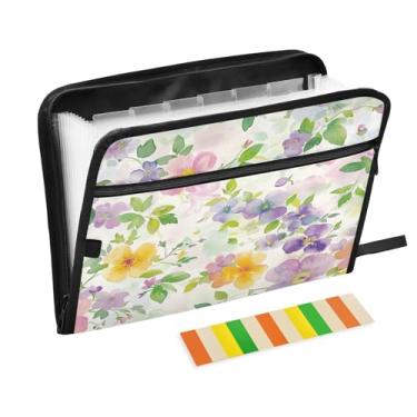 Imagem de Wassud Aquarela verde floral acordeão arquivo organizador carta a4 pastas de arquivo de papel organizador de documentos fólio com etiquetas pasta de arquivo expansível 13 bolsos