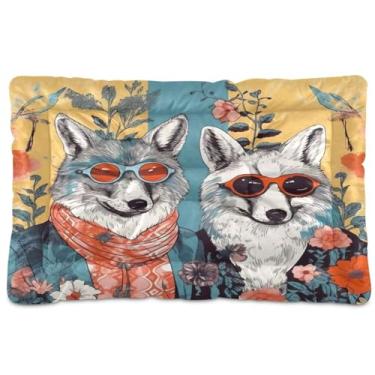 Imagem de Wassud Dogs in Blossom cama de cachorro desenhada à mão com corações grandes para cães ao ar livre tapete de cama lavável para animais de estimação cama de gato para dormir viagens 91 x 61 cm