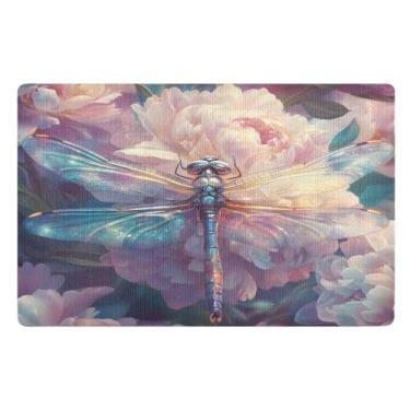 Imagem de Qilmy Capachos para ambientes externos de flores silvestres e libélulas, 81 x 50 cm, tapete de boas-vindas interno, tapetes de banho fofos, capacho frontal antiderrapante para entrada, pátio, áreas de