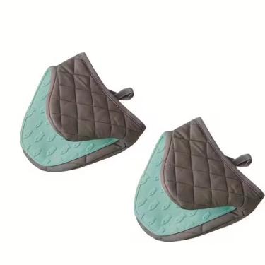 Imagem de Luvas de forno de silicone em forma de peixe, suportes de panela resistentes ao calor com aderência antiderrapante, forro de poliéster acolchoado para assar e cozinhar, conjunto de 2, 16 x 5,12