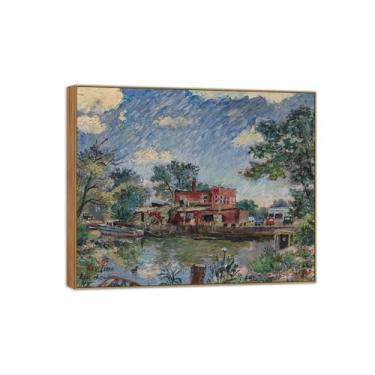 Imagem de BMZFYBS David Burliuk Famosas impressões em tela de arte de parede prontas para pendurar. Riverhead New York. Pintura de moldura de madeira para decoração de sala de estar 30 x 35 cm 12 x 13 polegadas