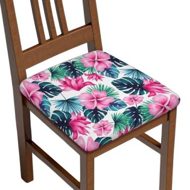 Imagem de Yakelo Capas de assento para sala de jantar, flores, plantas, monstera, capas de assento para cadeira de cozinha, removíveis, laváveis e elásticas, 6 peças