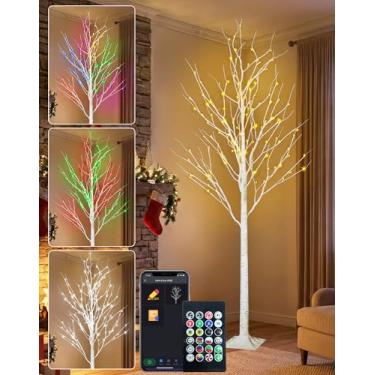 Imagem de Bétula de LED inteligente de 1,8 m – árvore iluminada que muda de cor com controle de aplicativo Bluetooth, 16 milhões de cores, sincronização de música, temporizador, decoração de inverno interna