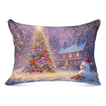 Imagem de Capa de almofada com luzes coloridas para árvore de Natal, super macia e aconchegante, capas de travesseiro padrão 50 x 66 cm com zíper