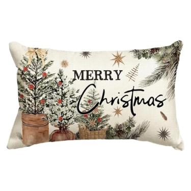 Imagem de Capa de almofada retangular decorativa de Natal inverno 30,5 x 50,8 cm, Feliz Natal eucalipto frutas vermelhas, capas de almofada, decoração de inverno para sofá