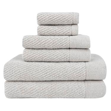 Imagem de Everplush Conjunto de 6 peças de toalha de banho série texturizada - 3 tamanhos, mistura de algodão e microfibra, super absorvente, ultra macio, fibras de algodão amigáveis à pele, longa duração, uso