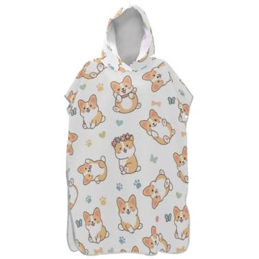 Imagem de Joisal Poncho de surfe para adultos trocador de roupas de banho de praia com capuz absorvente desenho animado cão branco homens mulheres poncho com capuz