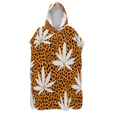 Imagem de TSENQUE Poncho de surfe trocador de roupão para adultos toalha de natação com capuz reutilizável masculino poncho com capuz laranja preto leopardo branco folhas