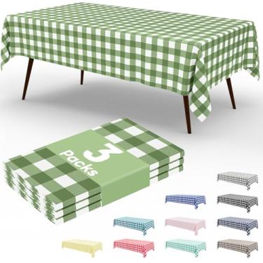 Imagem de misaya Pacote com 3 toalhas de mesa descartáveis de búfalo, 137 x 272 cm, toalha de mesa de plástico impermeável, retangular branca e verde sálvia para piquenique, aniversário, festa