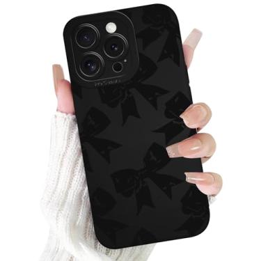 Imagem de FBHGLOA Capa de telefone para iPhone 16 Pro Max de 6,9 polegadas, linda estética preta, laço, estampa de laço, design de laços, capa de telefone com proteção de câmera elevada à prova de choque, capa
