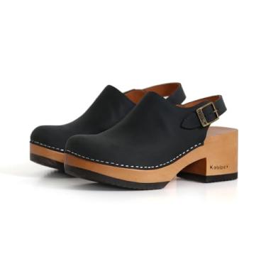 Imagem de Kebba - Coco - Tamancos de madeira feitos à mão com couro genuíno e fivela ajustável para um, Coco Crazy Wild Preto, 35