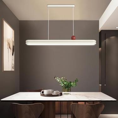 Imagem de Luminária pendente de LED para ilha de cozinha, 3000-6000k, dimerizável, lustre moderno e simples em branco leitoso com controle remoto, para quartos, salas de estar e salas de jantar (100cm