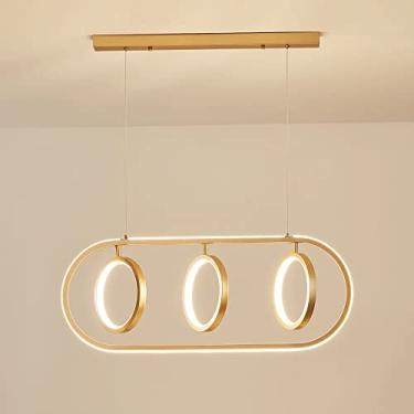 Imagem de Luminária pendente geométrica em metal com cúpula em acrílico branco, luminária linear dourada, luminária suspensa decorativa e elegante para sala de jantar, lustre moderno de LED com rotaçã