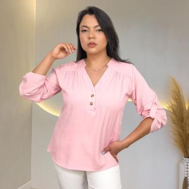 Imagem de Blusa Camisa Feminina Social Botões Manga 3/4 Formal Laura, Rose, M