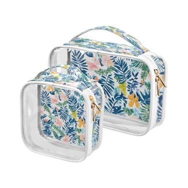 Imagem de xigua Bolsa de maquiagem floral tropical em aquarela para mulheres, bolsa de cosméticos transparente de viagem, bolsa de higiene portátil à prova d'água para viagens, férias, organização de banheiro