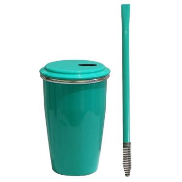 Imagem de Kit Tereré Copo Alumínio Térmico 300ml Bomba Inox Mola Verde Anis