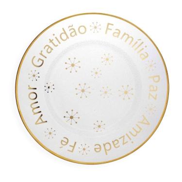 Imagem de Sousplat De Plástico Desejos De Natal Transparente E Dourado Com Estrelas 33Cm