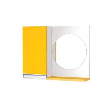 Imagem de Armário Banheiro com Espelho Redondo Amarelo com Puxador