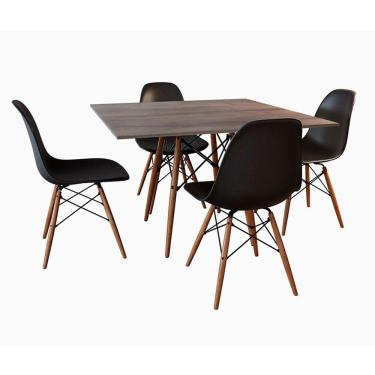 Imagem de Mesa De Jantar Amêndoa Quadrada 90Cm Com 4 Cadeiras Pretas Cor: Preto