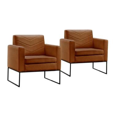 Imagem de Conjunto - 2 Poltronas Apolo Luxo Base Preta Castellar Corino Caramelo