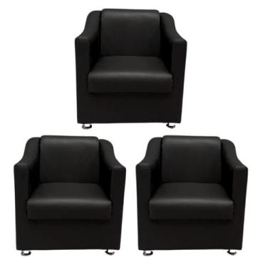 Imagem de Kit 3 Poltronas Sofia Decorativa Para Recepção Preta material sintétic