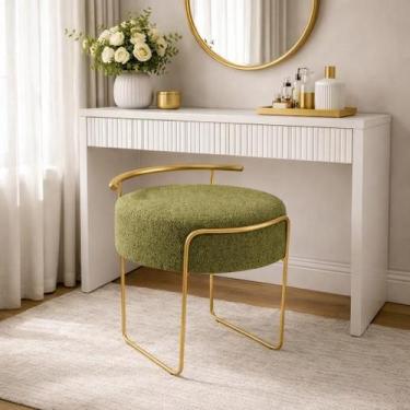 Imagem de Puff Theo Redondo Base Dourada Bouclé Decorativo para Sala de Estar Co