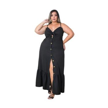 Imagem de Vestido Longo Feminino Plus Size De Alçinha e Com Botões - Thania Moda
