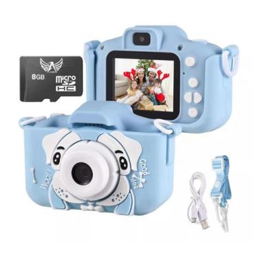 Imagem de Camera Digital Rosa Infantil Mini Cartão 8GB Fotos Voz Recarregável Co