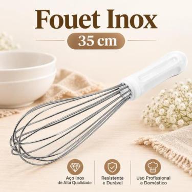 Imagem de Batedor Fouet Inox Profissional 35cm Branco Cozinha Clara Neves Caparr