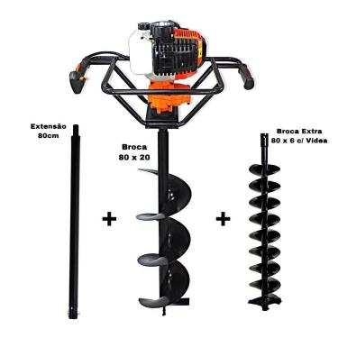 Imagem de KIT Perfurador de Solo Vulcan VPS520 2T 52CC 2,5HP com Broca 80x20cm + Kawashima Extra Broca 80x6cm com Vídea + Extensão 80cm