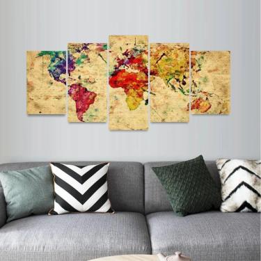 Imagem de Quadro Para Sala Quarto Mapa Mundi Vintage Colorido