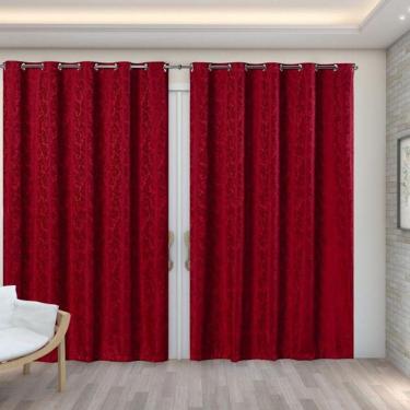 Imagem de Cortina Para Sala Jacquard Vermelha 4,00x2,70M