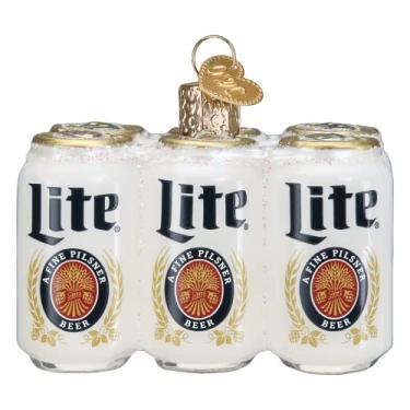 Imagem de Old World Christmas Pacote com seis enfeites de vidro soprado Miller Lite para árvore de Natal