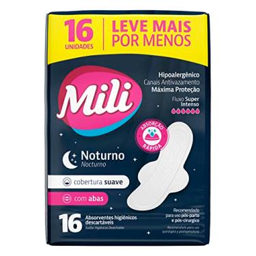 Imagem de Absorvente Externo Mili com Abas Noturno, Cobertura Suave, Fluxo Super Intenso, 16 Unidades