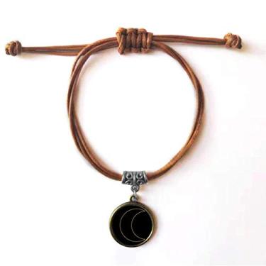 Imagem de DIYthinker Pulseira de couro com estampa de totem, símbolo de lua, pulseira marrom joia presente